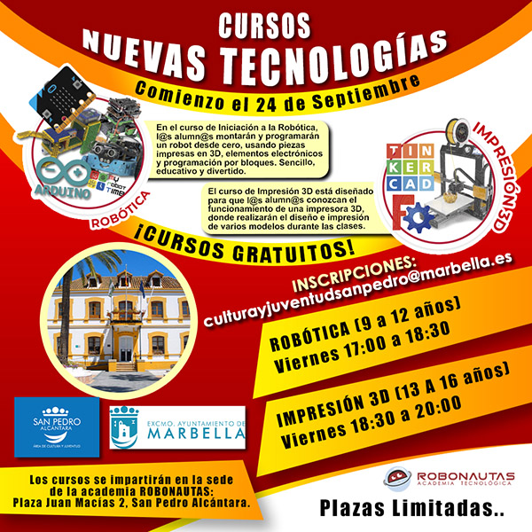 Cursos gratuitos de robótica e impresión 3D en San Pedro Alcántara